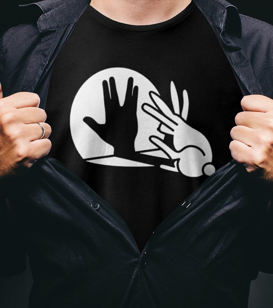Hand Shadow Bunny Puppet Shadows Playful Gesture T-Shirt