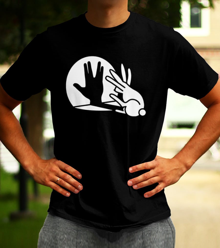 Hand Shadow Bunny Puppet Shadows Playful Gesture T-Shirt