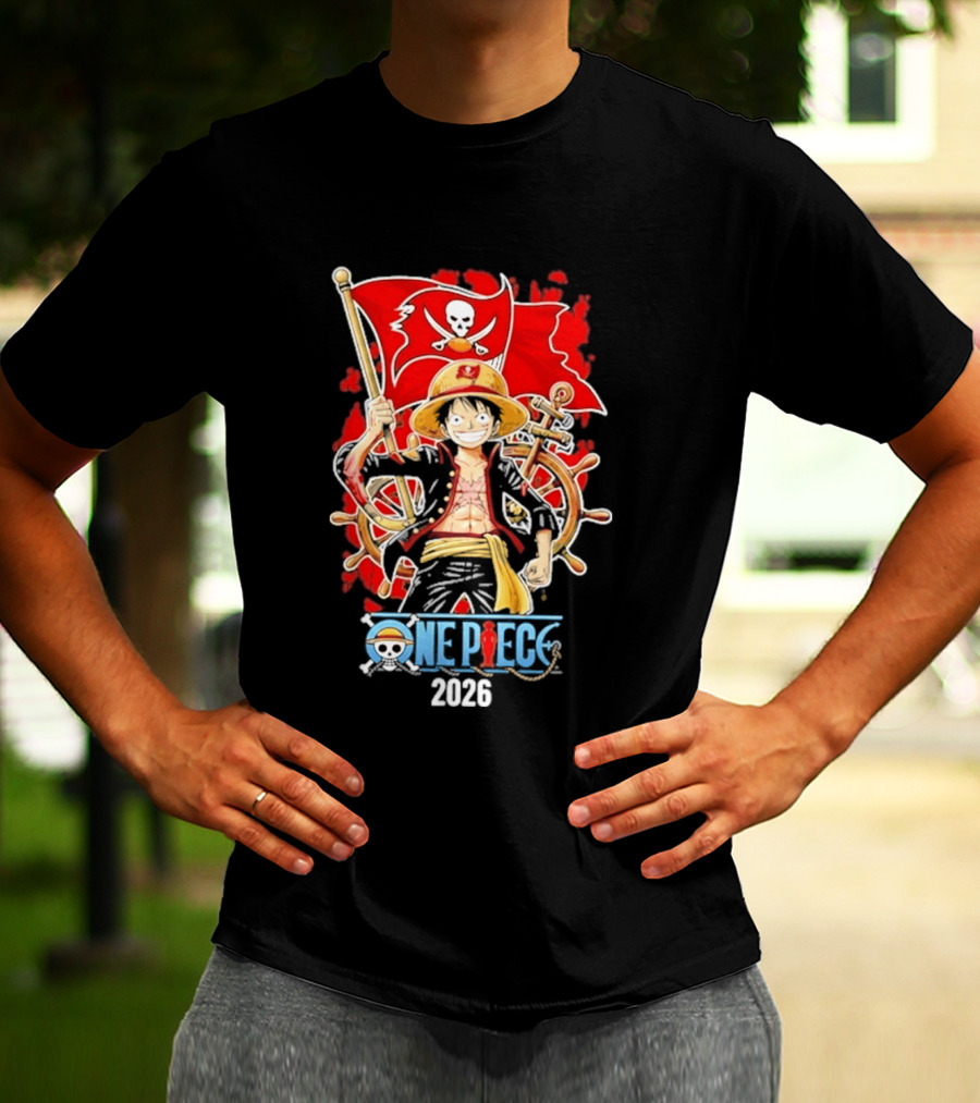 Tampa Bay Buccaneers One Piece Luffy 2026 Pirate Flag Adventure T-Shirt