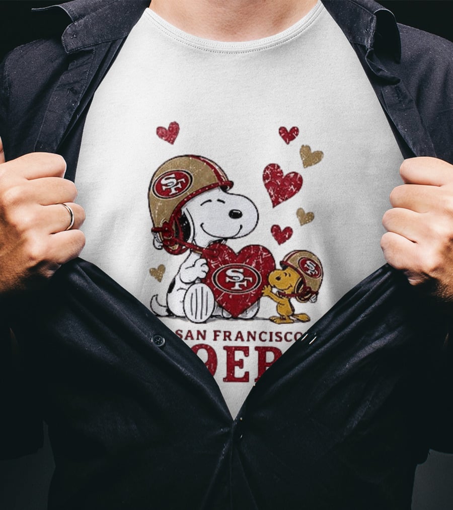 San Francisco 49ers Peanuts Snoopy Love Hearts T-Shirt