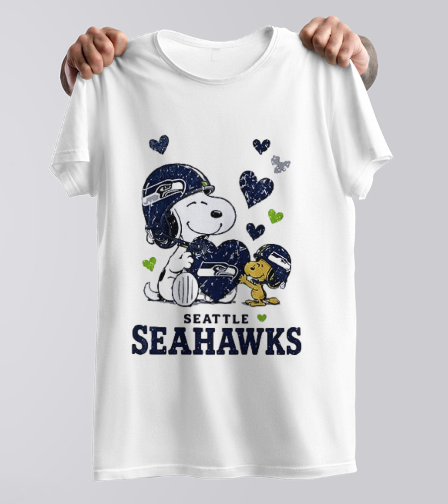 Seattle Seahawks Snoopy Peanuts Love Laughter Hearts T-Shirt