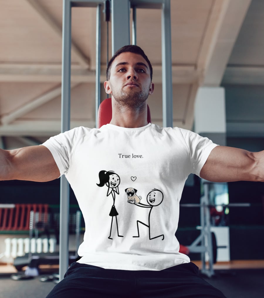 True Love Stick Figure Couple With Pug Proposal T-Shirt