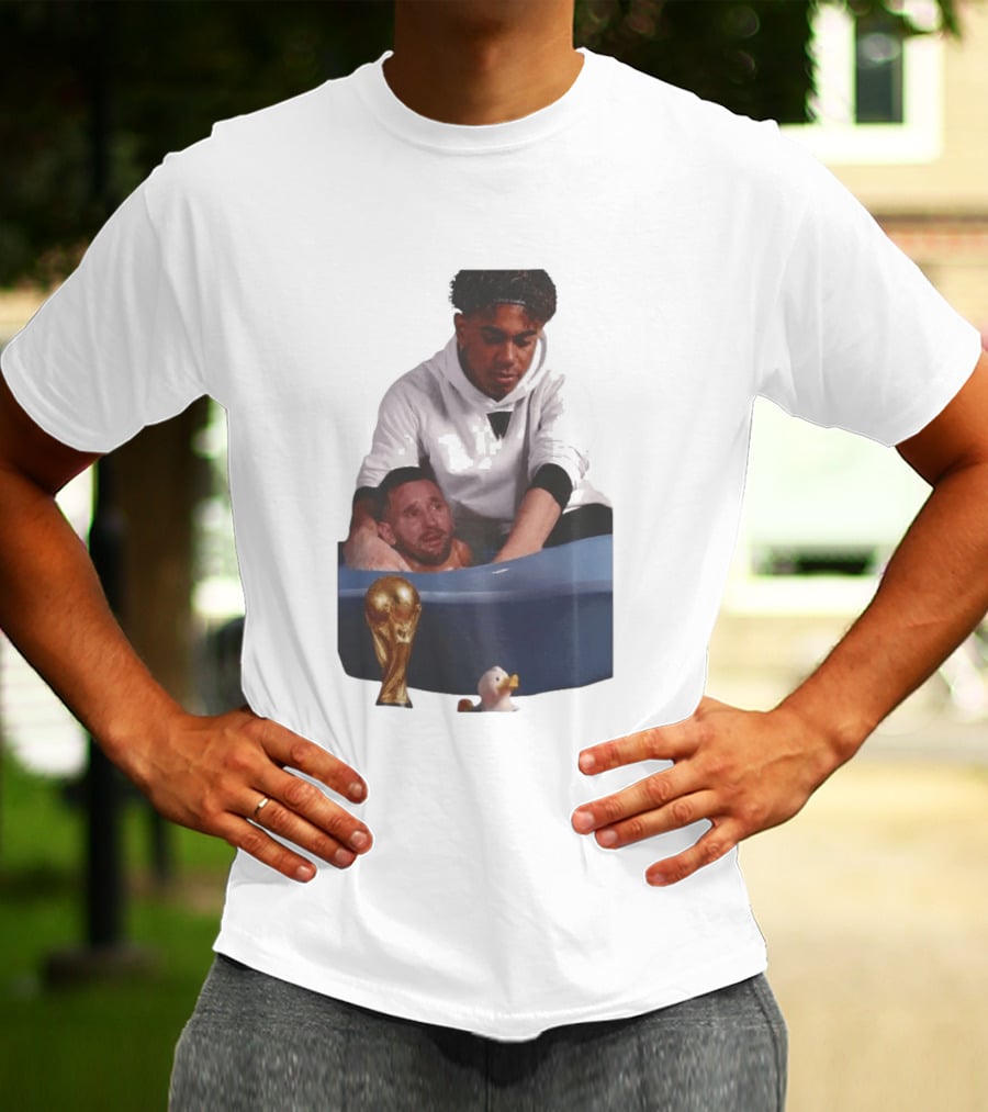 Messi Crying Bath Tub Trophy Football T-Shirt