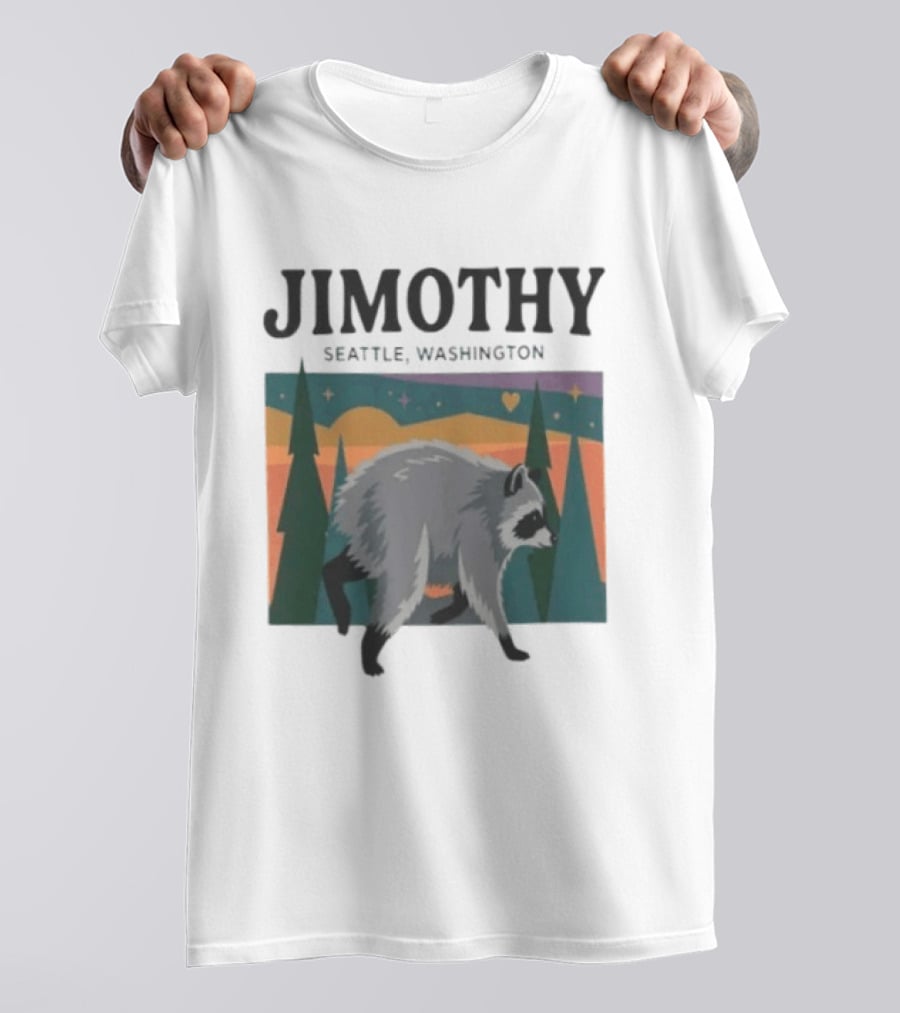 Jimothy Raccoon Seattle Washington Pacific Northwest Forest Scene T-Shirt