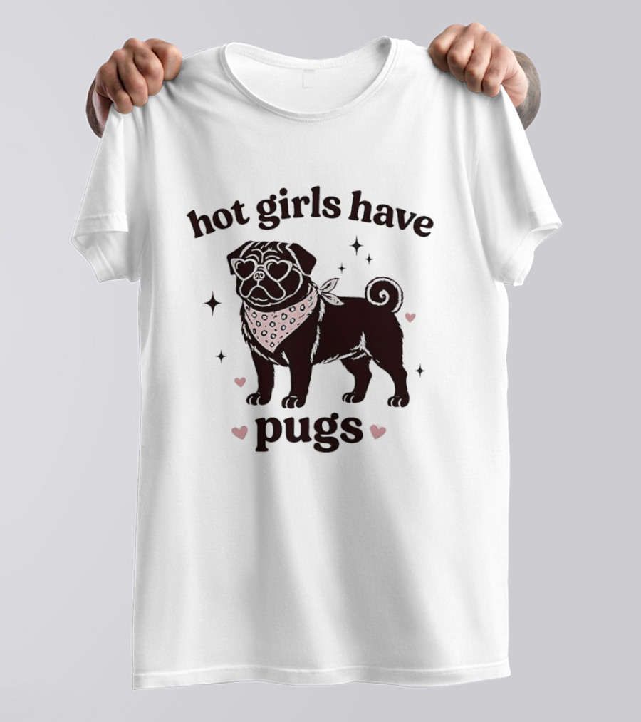 Hot Girls Have Pugs Dog Lover Pink Heart Bandana T-Shirt