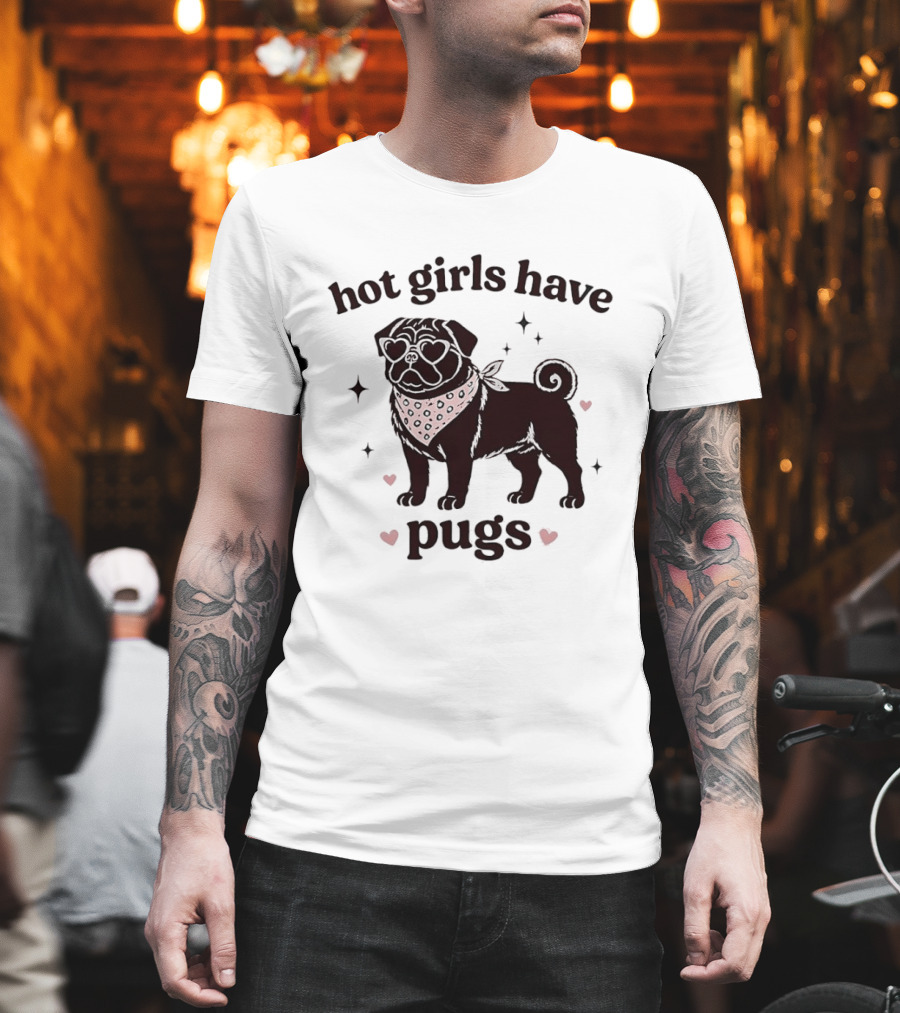 Hot Girls Have Pugs Dog Lover Pink Heart Bandana T-Shirt