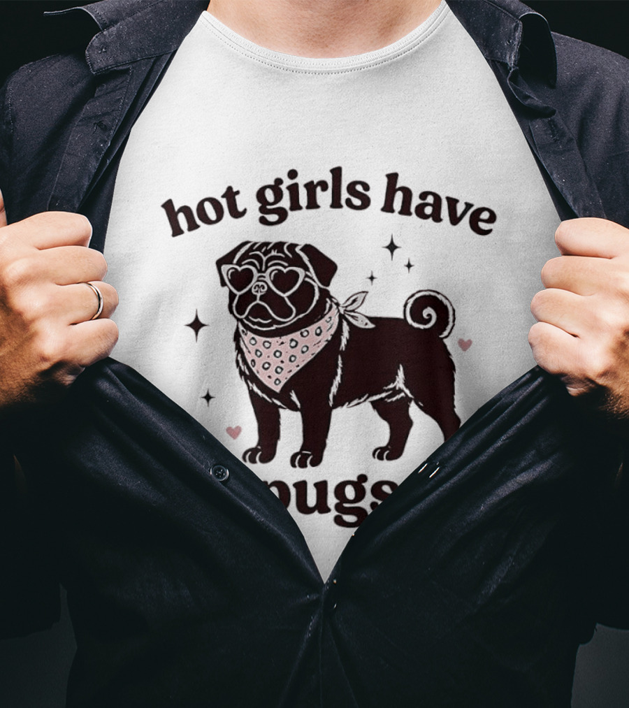 Hot Girls Have Pugs Dog Lover Pink Heart Bandana T-Shirt