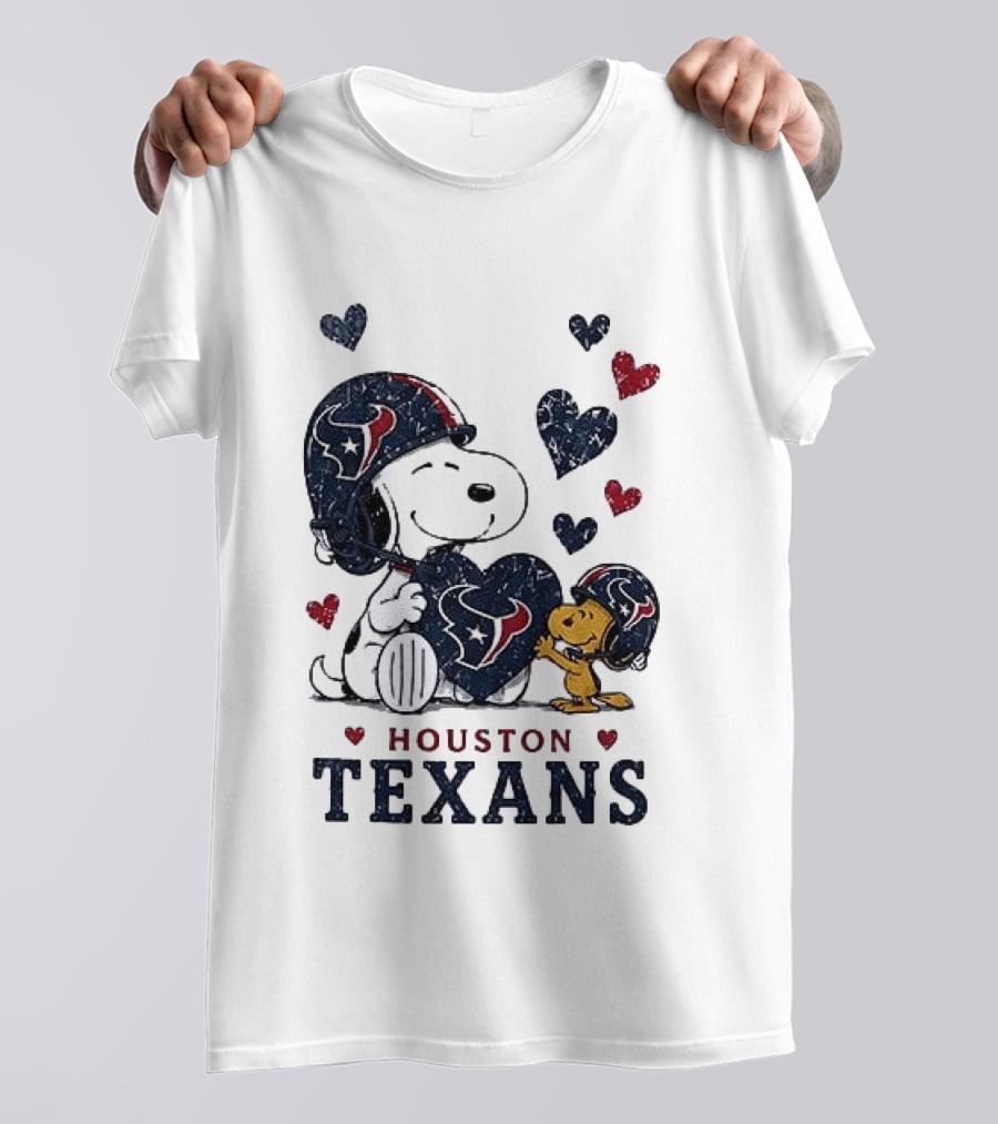 Houston Texans Peanuts Snoopy Woodstock Love Hearts T-Shirt