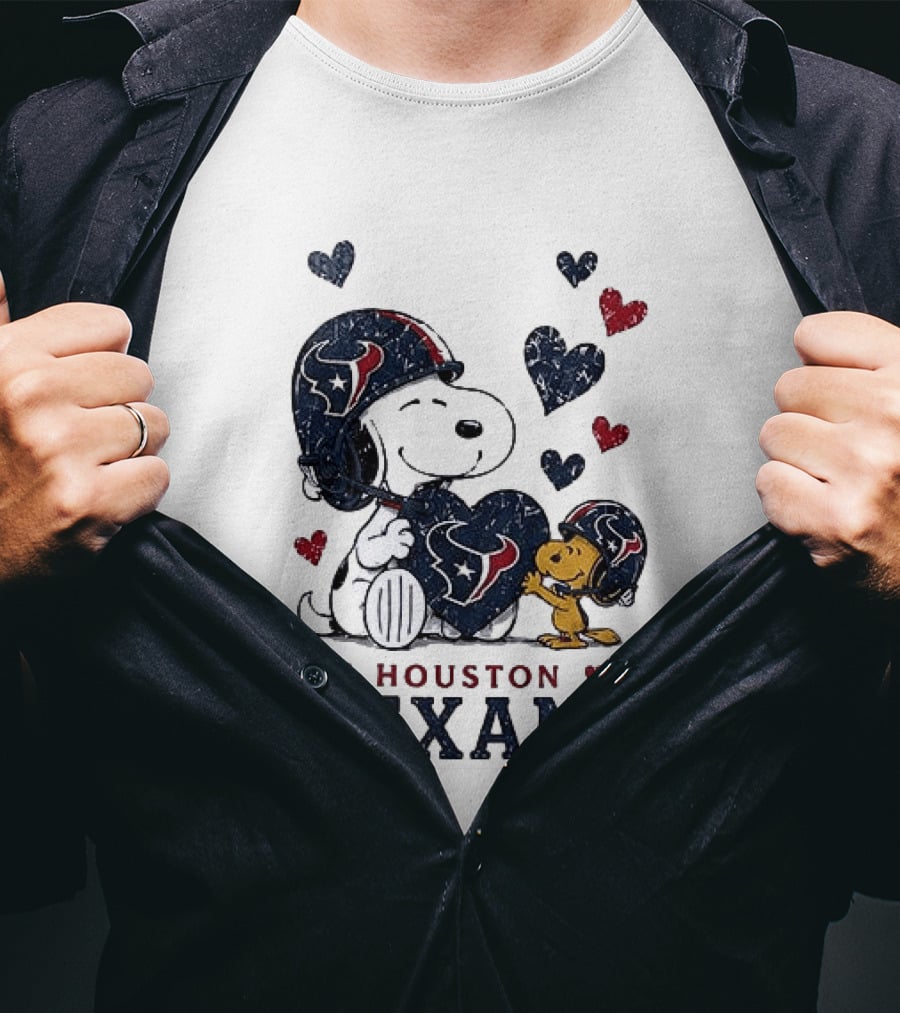 Houston Texans Peanuts Snoopy Woodstock Love Hearts T-Shirt