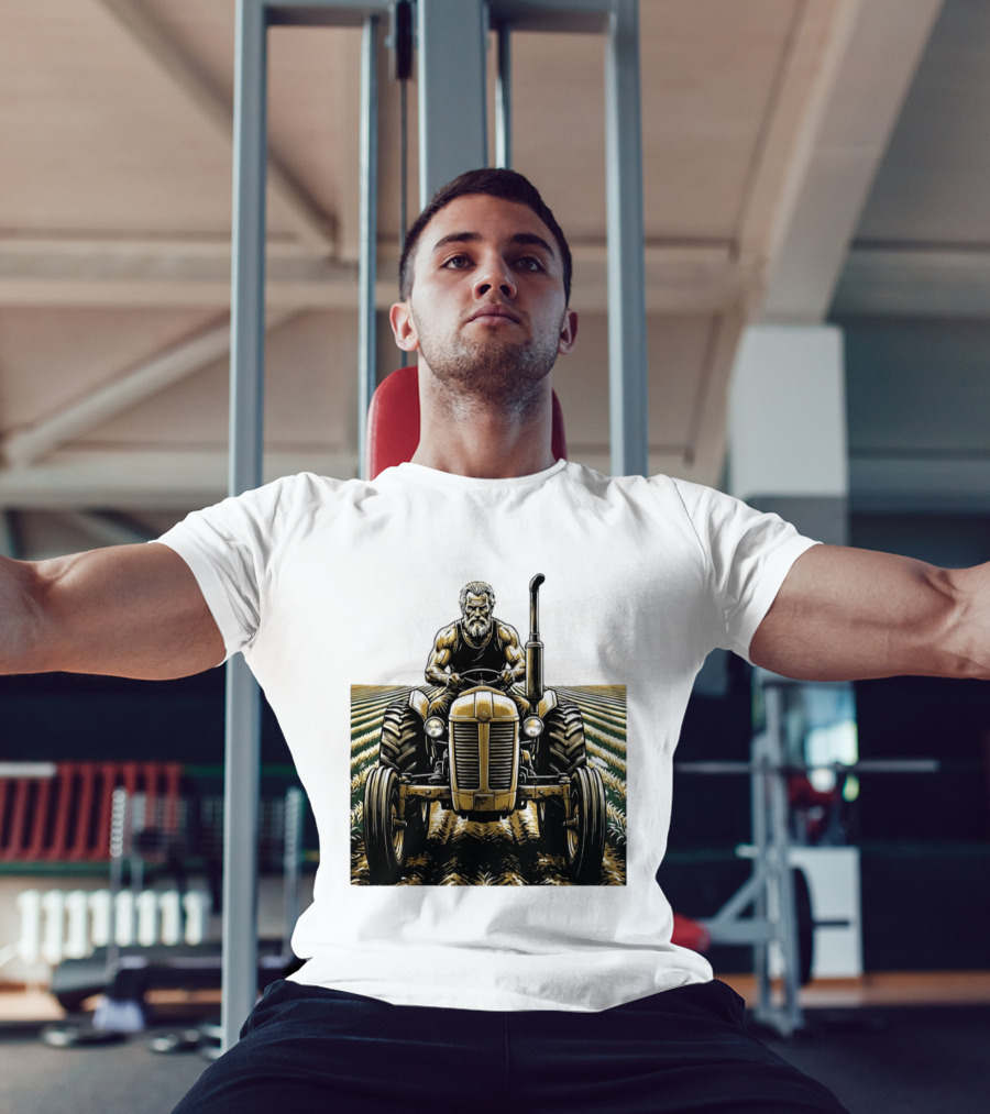 Muscular Farmer Tractor Field T-Shirt