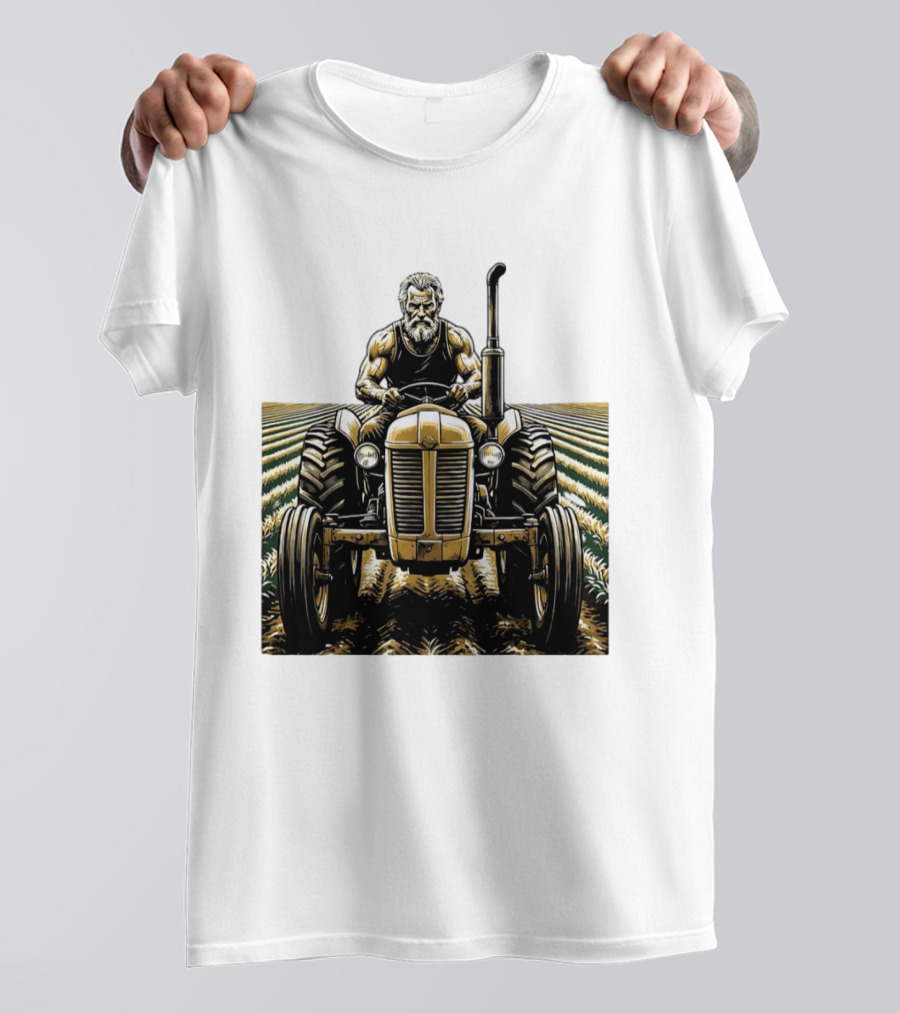 Muscular Farmer Tractor Field T-Shirt