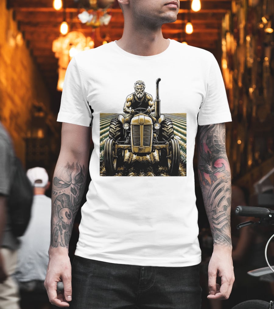 Muscular Farmer Tractor Field T-Shirt