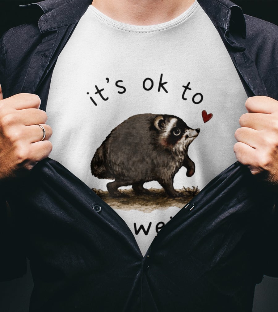 Raccoon It's Ok To Be Weird Cute Heart T-Shirt