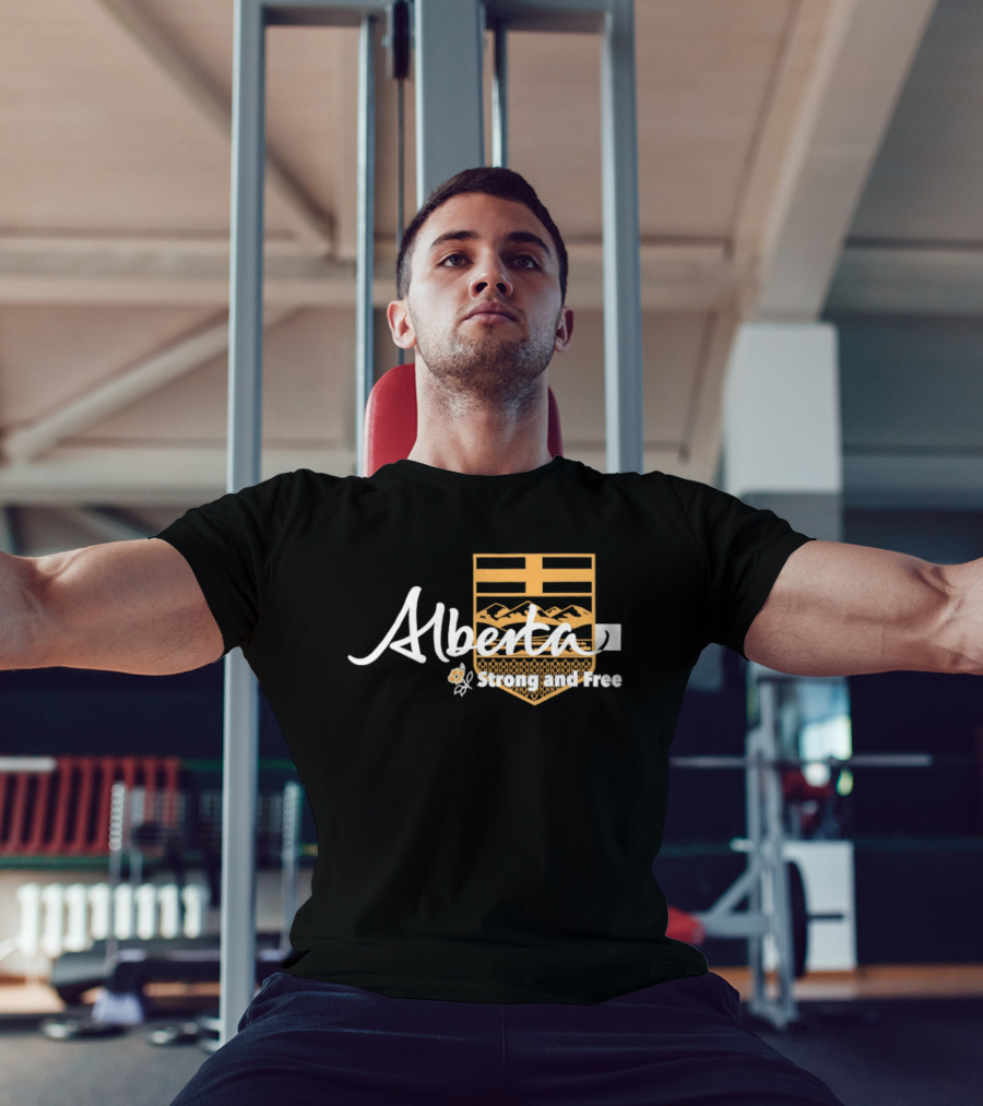 Alberta Strong And Free With Provincial Crest And Floral Accent T-Shirt