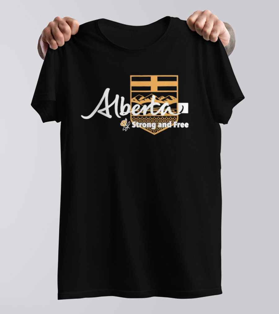 Alberta Strong And Free With Provincial Crest And Floral Accent T-Shirt