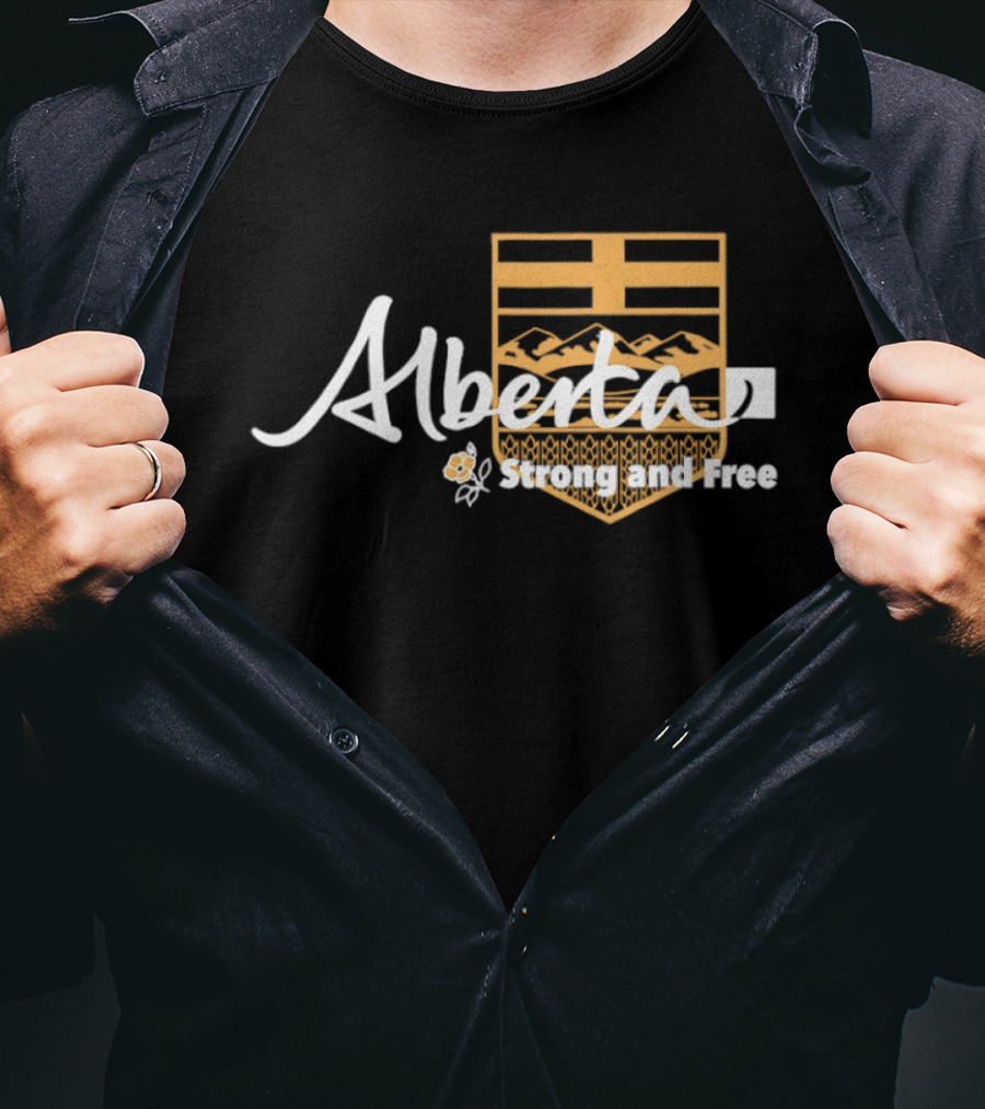 Alberta Strong And Free With Provincial Crest And Floral Accent T-Shirt