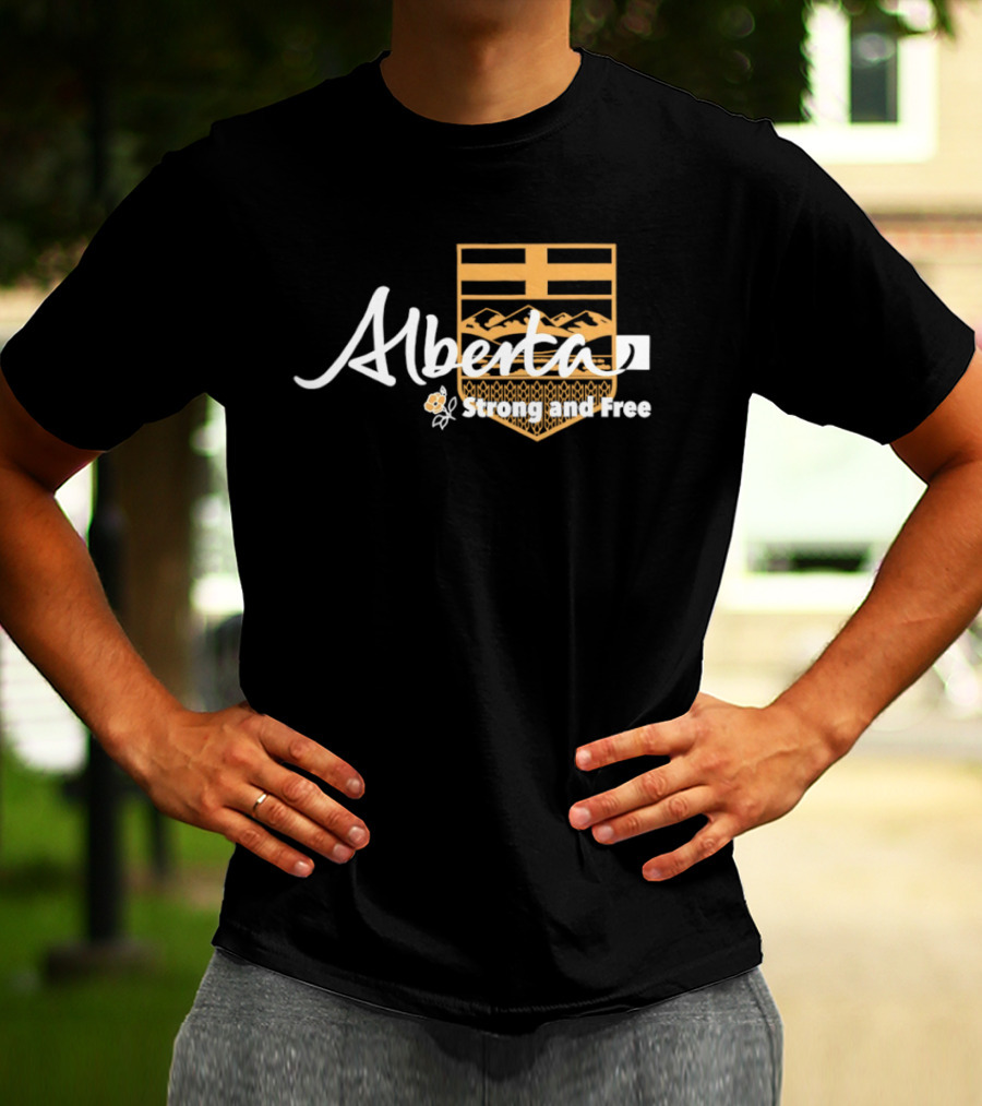 Alberta Strong And Free With Provincial Crest And Floral Accent T-Shirt