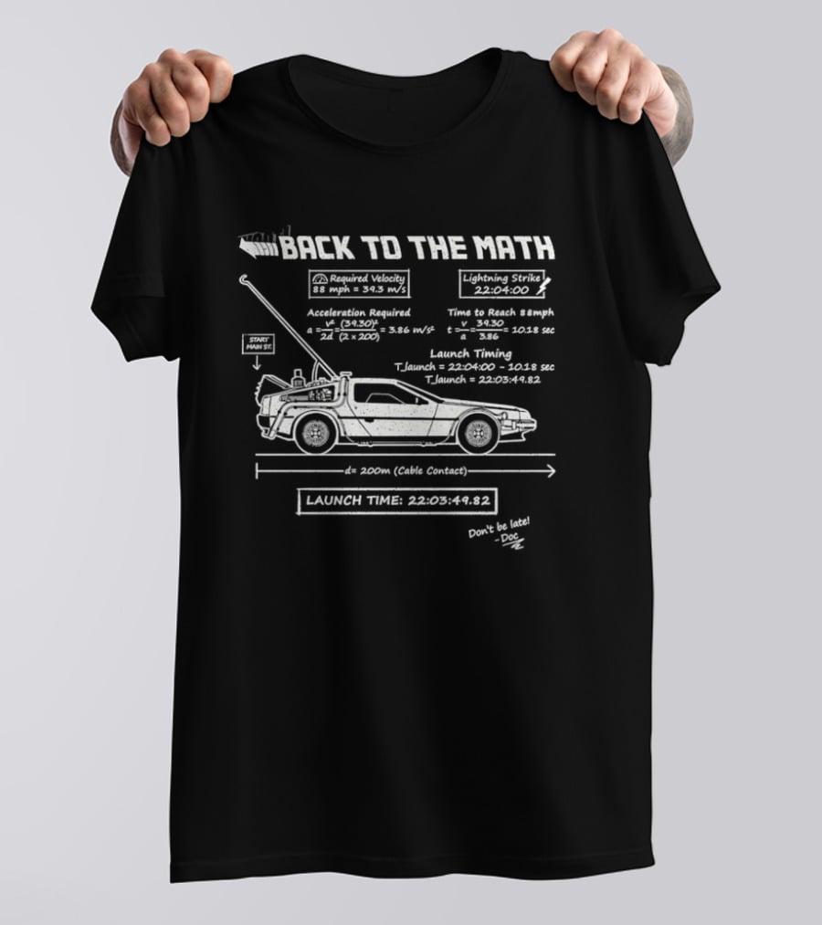 Back To The Math DeLorean Time Machine Flux Capacitor Equations Blueprint T-Shirt