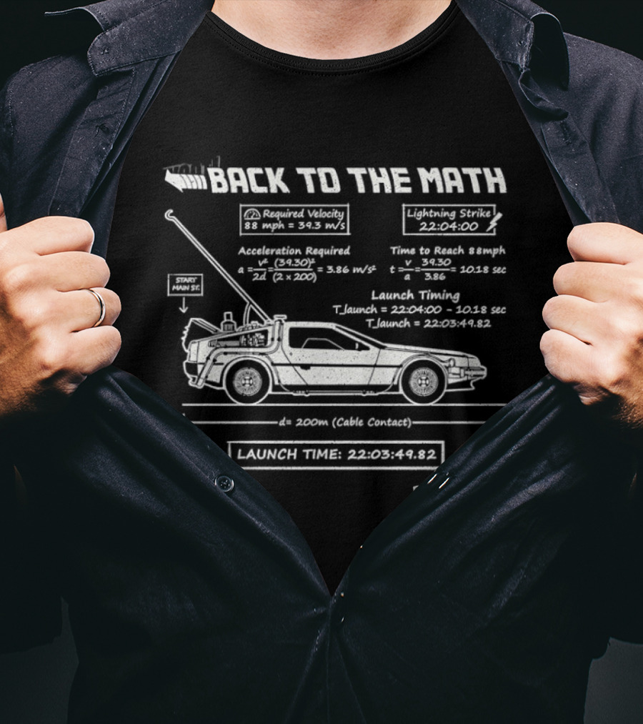 Back To The Math DeLorean Time Machine Flux Capacitor Equations Blueprint T-Shirt