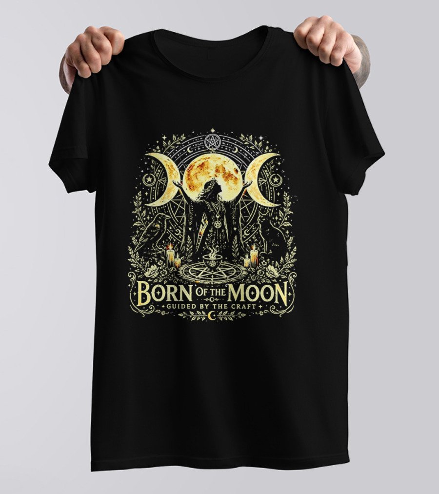 Born Of The Moon Guided By The Craft Witchcraft Lunar Magic Triple Moon Symbols Candles And Mystic T-Shirt