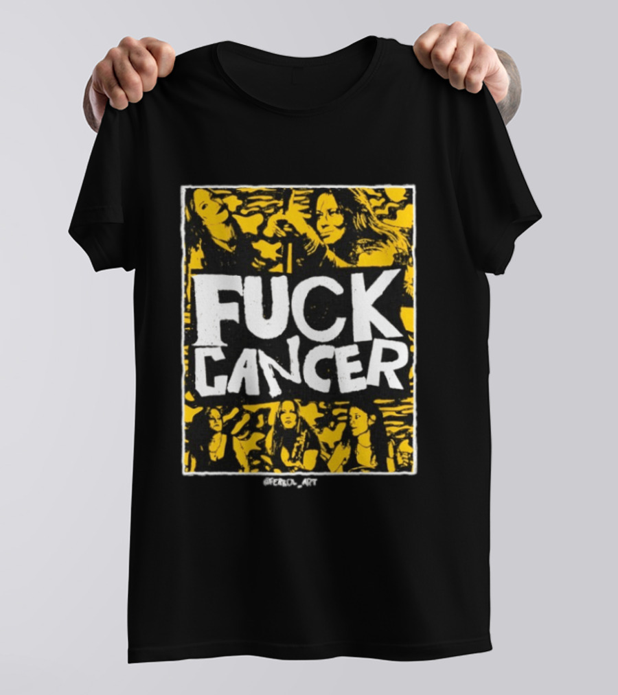 Fuck Cancer Support Bold Graphic With Yellow And Black T-Shirt