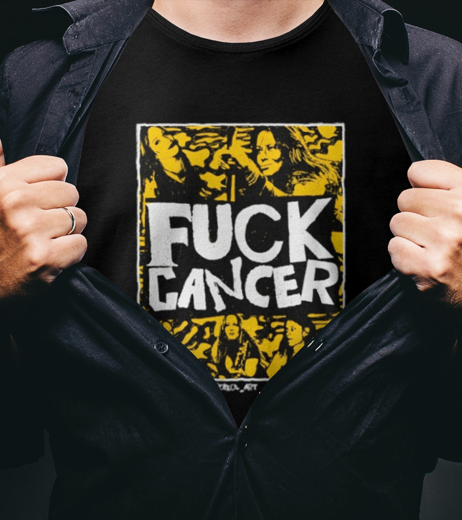 Fuck Cancer Support Bold Graphic With Yellow And Black T-Shirt