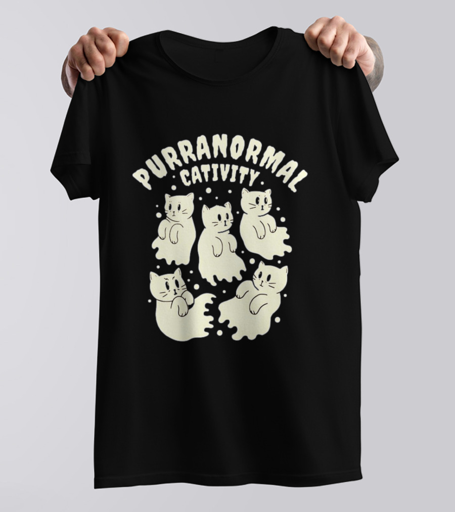 Purranormal Cativity Ghost Cats Design Halloween Cats T-Shirt