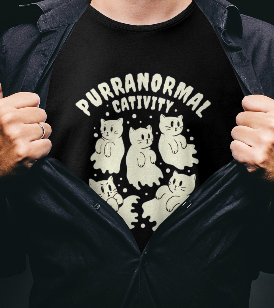 Purranormal Cativity Ghost Cats Design Halloween Cats T-Shirt