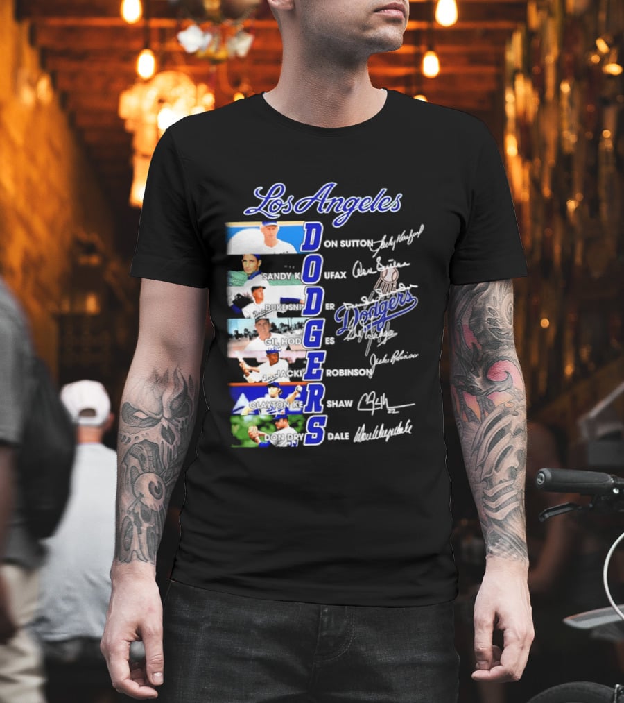 Los Angeles Dodgers Don Sutton Sandy Koufax Duke Snider Gil Hodges Jackie Robinson Clayton Kershaw Don Drysdale Signatures T-Shirt