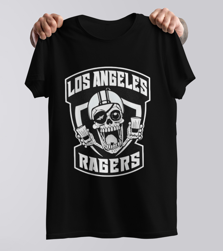 Los Angeles Ragers Skull Eye Patch Shot Glasses Helmet T-Shirt