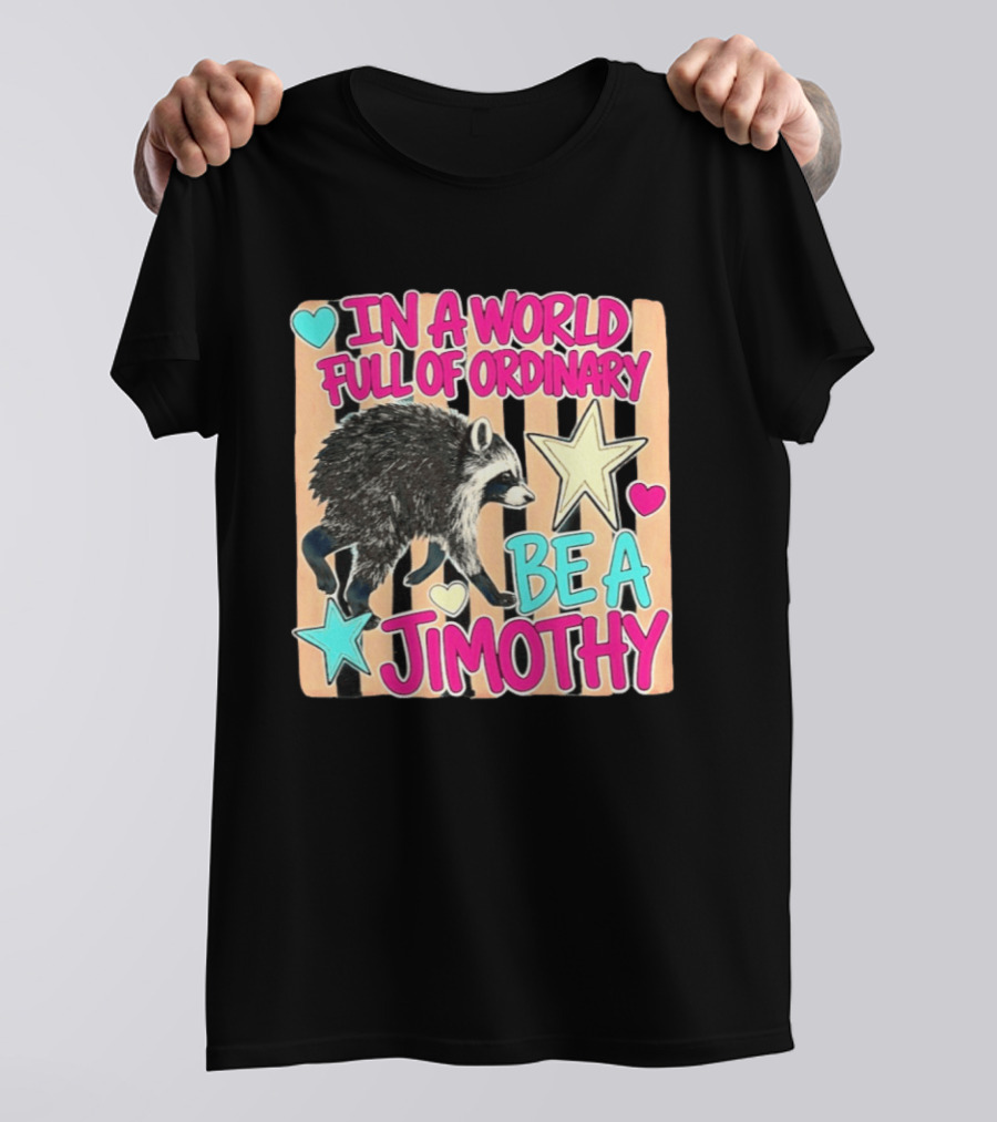 In A World Full Of Ordinary Be A Jimothy Raccoon With Stars And Hearts T-Shirt