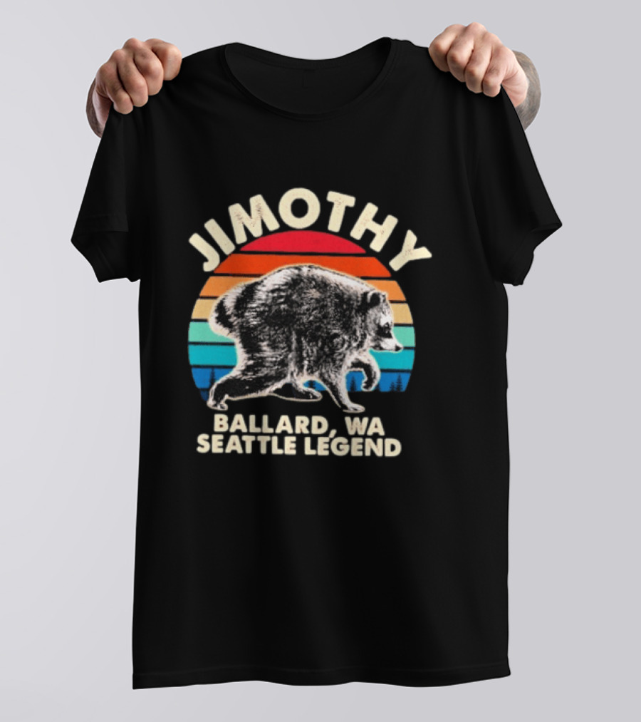 Jimothy Raccoon Ballard WA Seattle Legend Retro Vintage Sunset T-Shirt