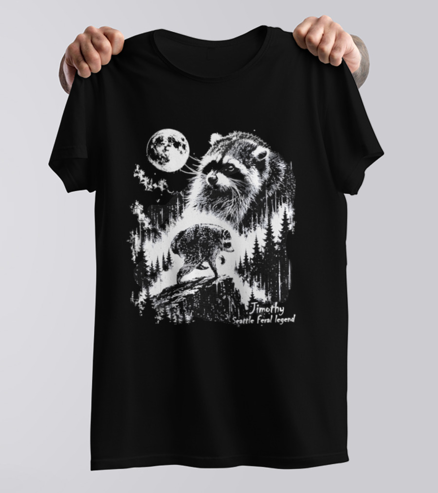 Jimothy Seattle Feral Legend Raccoon Moonlit Forest Wildlife Adventure T-Shirt