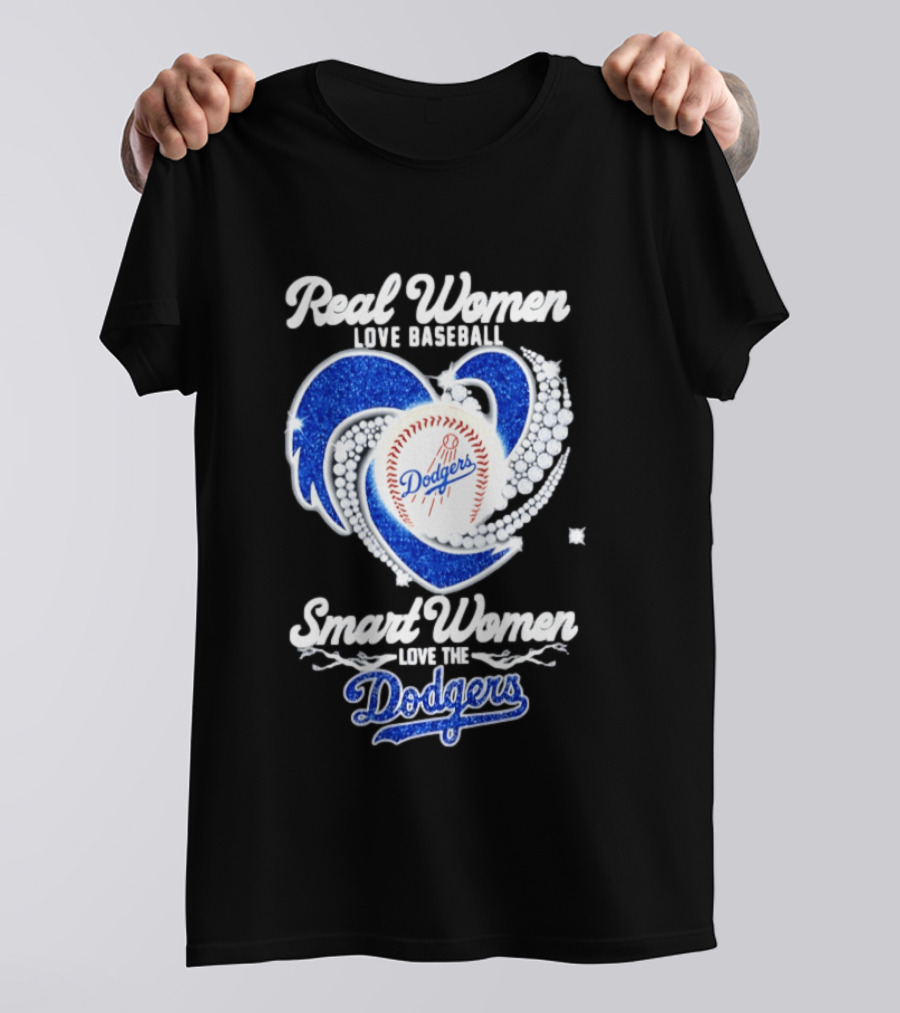 Real Women Love Baseball Smart Women Love The Dodgers Baseball Heart T-Shirt