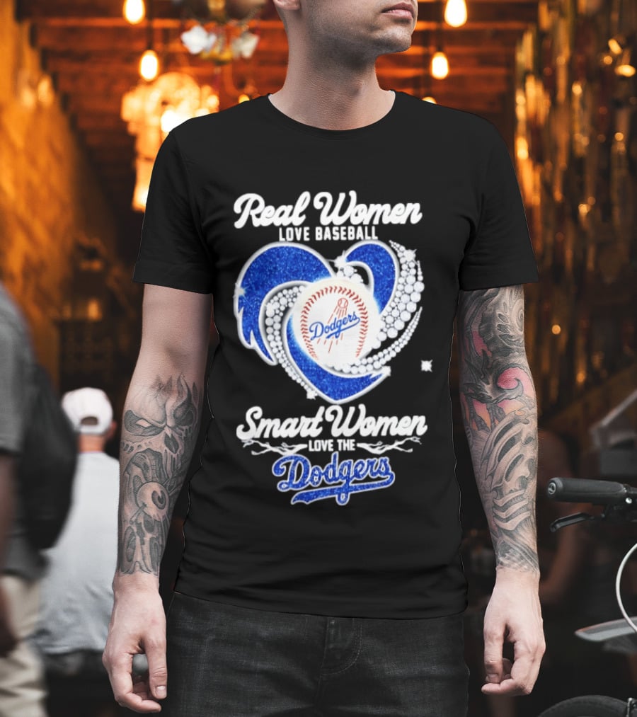 Real Women Love Baseball Smart Women Love The Dodgers Baseball Heart T-Shirt