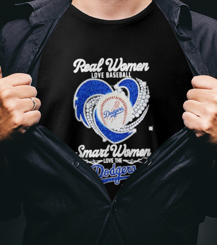 Real Women Love Baseball Smart Women Love The Dodgers Baseball Heart T-Shirt