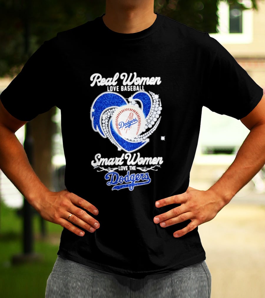 Real Women Love Baseball Smart Women Love The Dodgers Baseball Heart T-Shirt