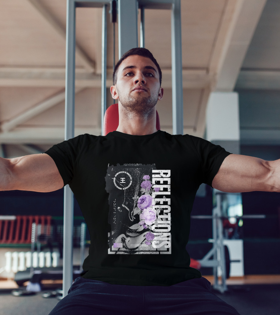 Reflections Peroxide Floral Typography With Purple Roses And Abstract Black And White T-Shirt