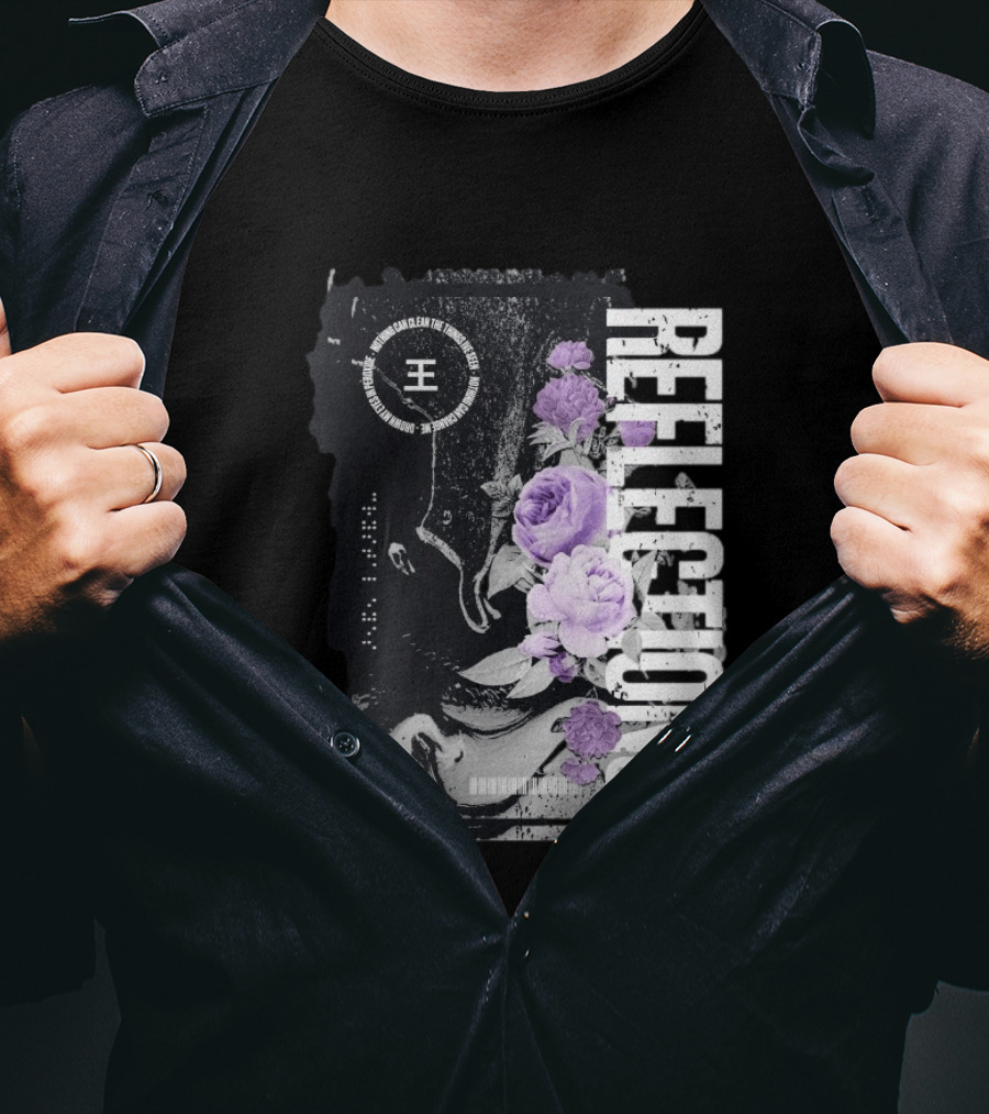 Reflections Peroxide Floral Typography With Purple Roses And Abstract Black And White T-Shirt