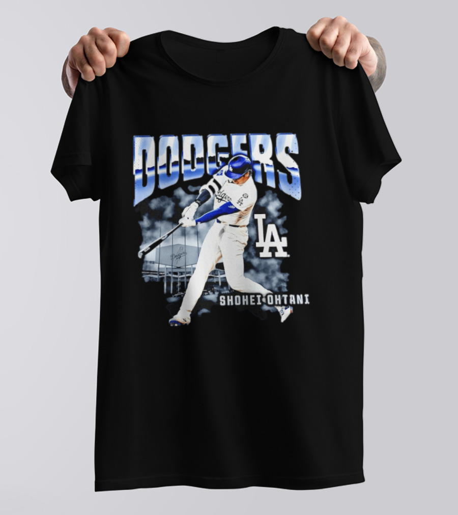 Shohei Ohtani Los Angeles Dodgers MLB Baseball Star Hitter Action Dodgers Stadium T-Shirt