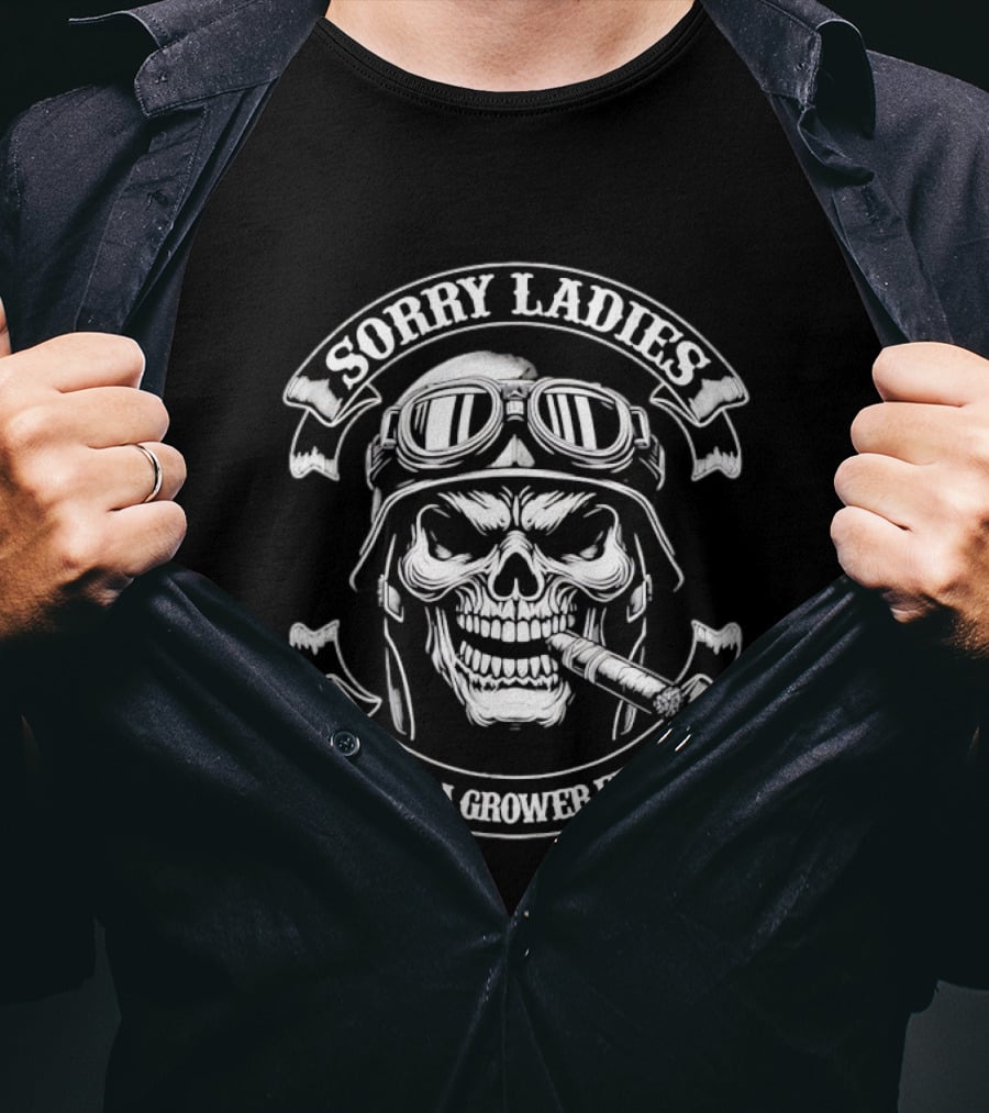 Skull Helmet Smoking Cigar Sorry Ladies I'm Not A Grower Either T-Shirt