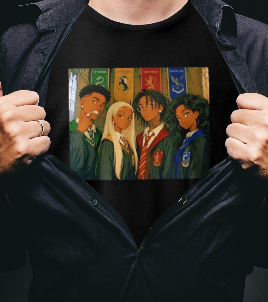 Slytherin Hufflepuff Gryffindor Ravenclaw Hogwarts Students Anime Characters T-Shirt