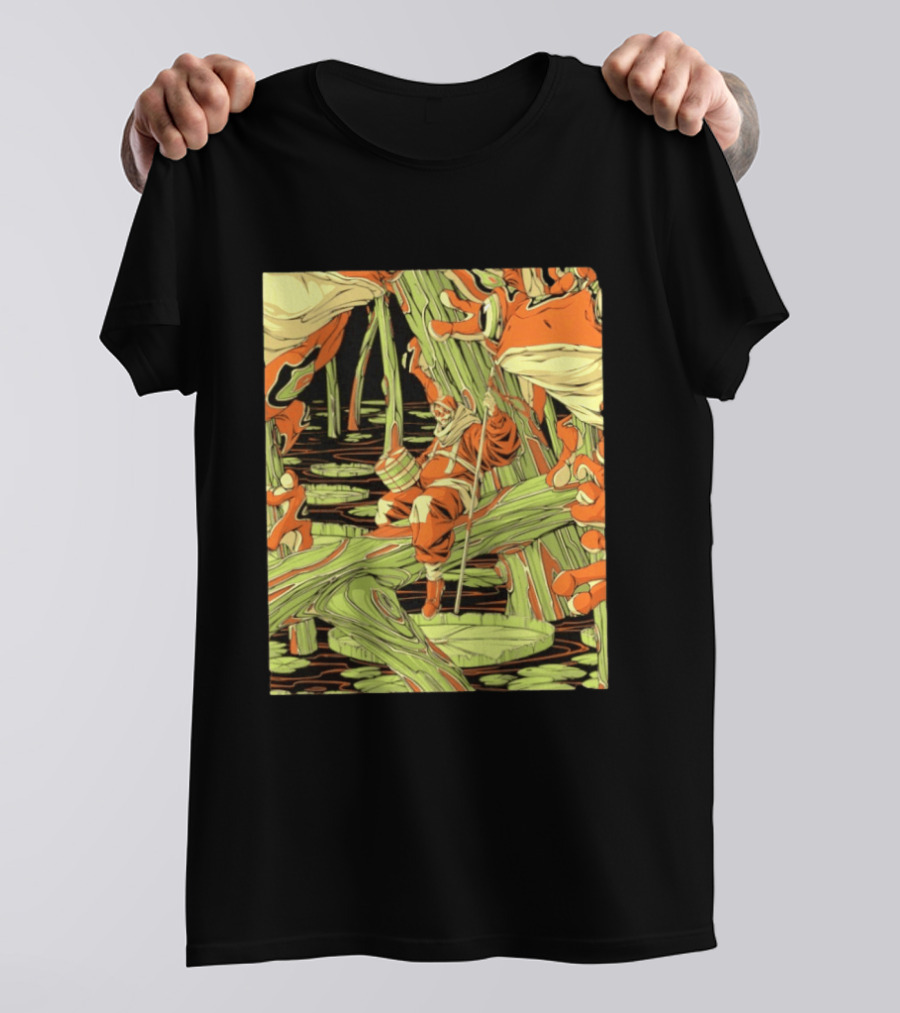 Swamp Explorer With Giant Frogs Wilderness Adventure T-Shirt