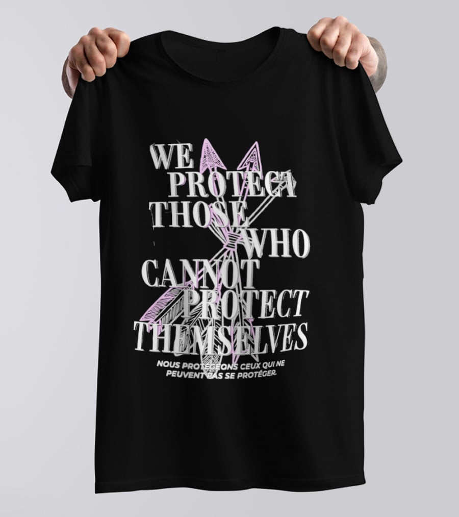 We Protect Those Who Cannot Protect Themselves Pink Sword Motif T-Shirt