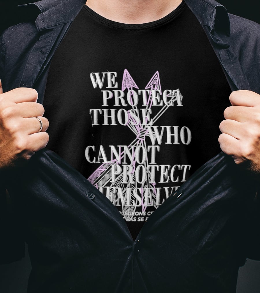 We Protect Those Who Cannot Protect Themselves Pink Sword Motif T-Shirt