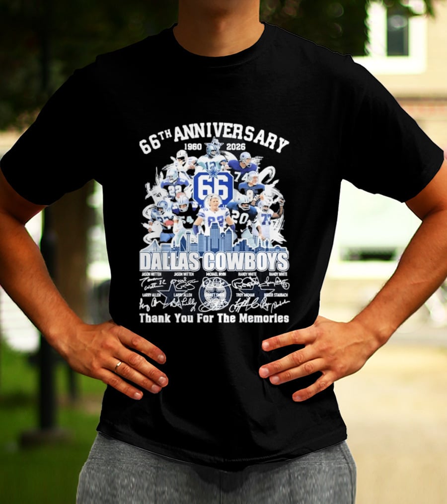 Dallas Cowboys 66th Anniversary 1960 2026 Thank You For The Memories Signatures T-Shirt