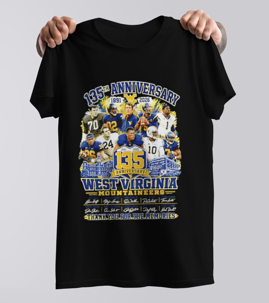 West Virginia Mountaineers 135th Anniversary 1891 2026 Thank You For The Memories Signatures T-Shirt