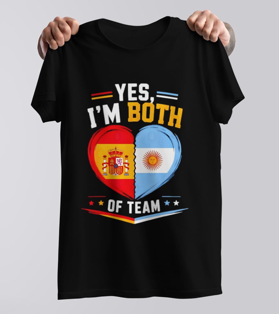 Yes I'm Both Team Spain And Argentina Heart Flags T-Shirt