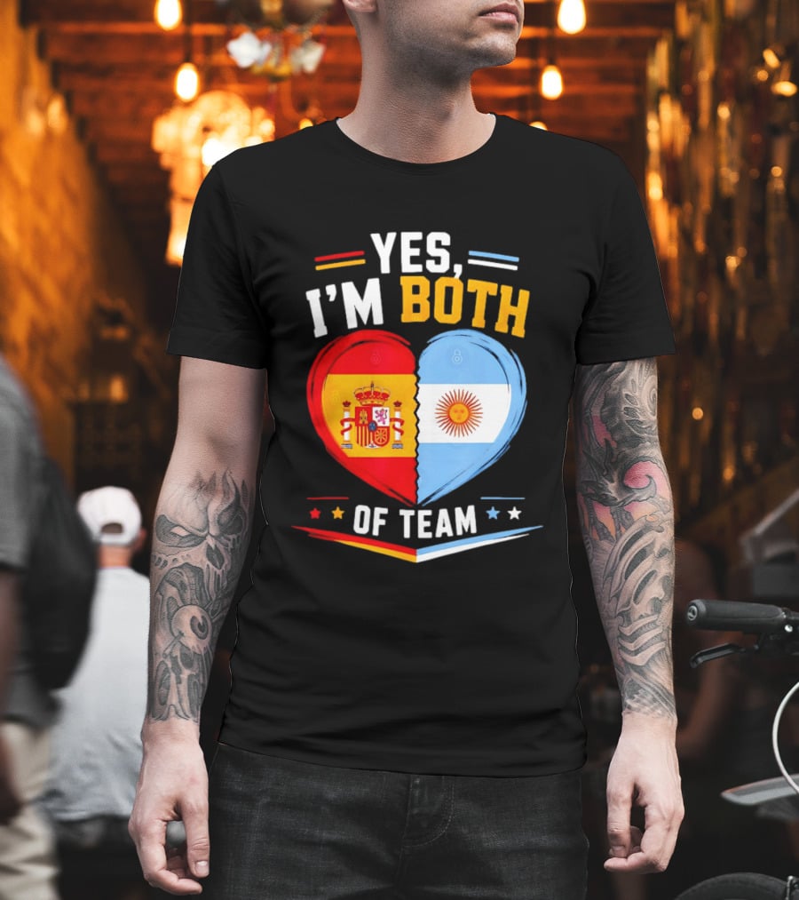 Yes I'm Both Team Spain And Argentina Heart Flags T-Shirt