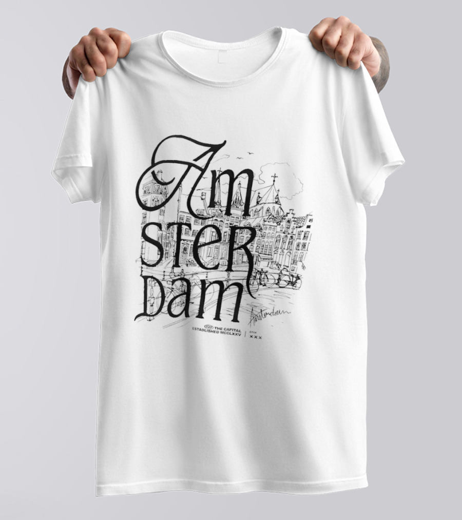 Amsterdam Capital Established MCCLXXV City Sketch Scenic T-Shirt